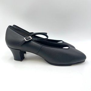 11W 11 WIDE Capezio #561 Jr Footlight‎ 1.5" Black Leather Tap Dance Shoes Heels